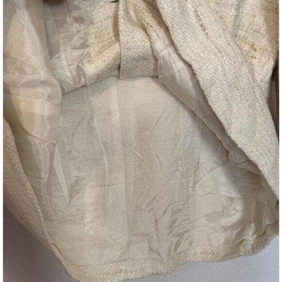 Paule Vasseur Lulu Beige Tweed Beaded Floral Blazer Silk Jacket Formal 44/ 12 US - Picture 7 of 11